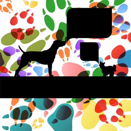 Dogs and dog footprints silhouettes colorful illustration collection background vectorのイラスト素材
