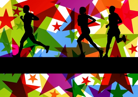 Marathon sport runners in colorful abstract star line background vector illustrationのイラスト素材