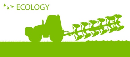 Agriculture tractors plowing the land in cultivated country fields ecology vector conceptのイラスト素材