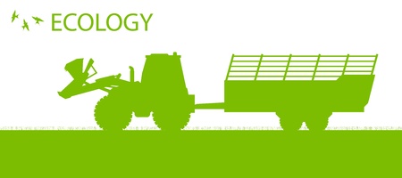 Ecology background organic farming vector concept with tractor and trailerのイラスト素材
