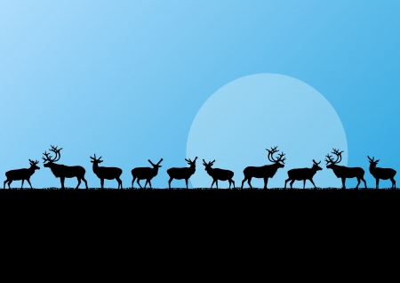 Reindeer herd in cold northern landscape illustration background vectorのイラスト素材