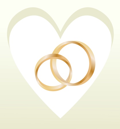 Gold wedding rings with heart shaped card vector backgroundのイラスト素材