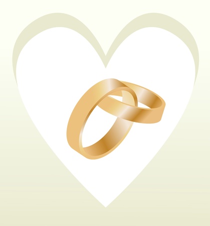 Gold wedding rings with heart shaped card vector backgroundのイラスト素材