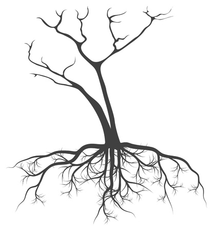 Dead tree with roots vector background black conceptのイラスト素材