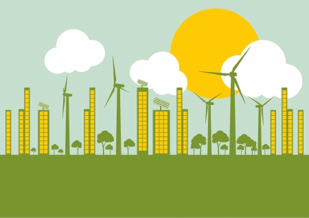Green ecology city illustration against pollution concept background vectorのイラスト素材
