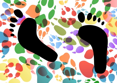 Dog and human footprints silhouettes colorful illustration background vectorのイラスト素材