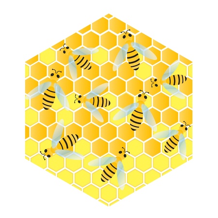 Bees and honeycomb wax cell vector background illustrationのイラスト素材