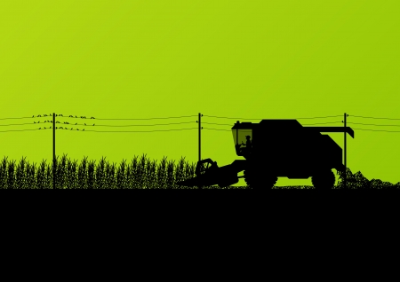 Agricultural combine harvester seasonal farming landscape scene illustration background vectorのイラスト素材