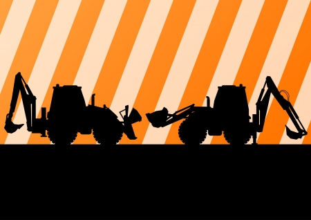 Excavator detailed tractor silhouettes illustration construction site background vectorのイラスト素材