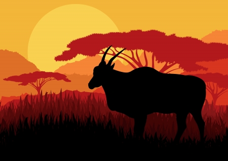 Gazelle in wild Africa mountain landscape background illustration vectorのイラスト素材