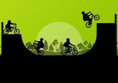 Cycling bmx silhouette vector backgroundのイラスト素材