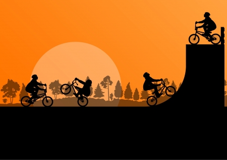 Cycling bmx silhouette vector backgroundのイラスト素材