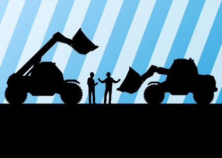 Excavator tractors detailed silhouettes illustration in construction site mining background vectorのイラスト素材