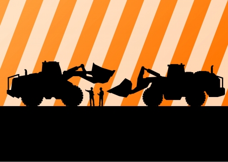 Excavator tractors detailed silhouettes illustration in construction site mining background vectorのイラスト素材