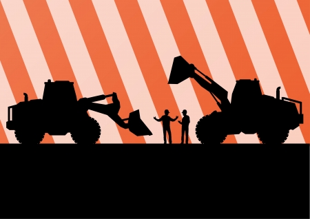 Excavator tractors detailed silhouettes illustration in construction site mining background vectorのイラスト素材