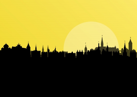 Old vintage city town landscape with moon in detailed illustration background vectorのイラスト素材