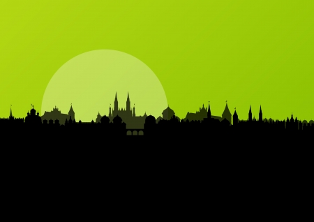 Old vintage city town landscape with moon in detailed illustration background vectorのイラスト素材