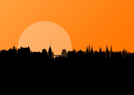 Old vintage city town landscape with moon in detailed illustration background vectorのイラスト素材