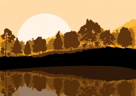 Wild mountain forest nature landscape scene background illustration vectorのイラスト素材