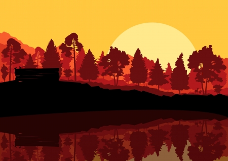 Wild mountain forest nature landscape scene background illustration vectorのイラスト素材