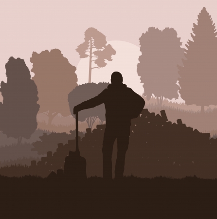 Lumberjack with axe vector background in nature for posterのイラスト素材