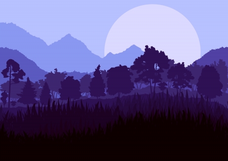 Wild mountain forest nature landscape scene background illustration vector for posterのイラスト素材