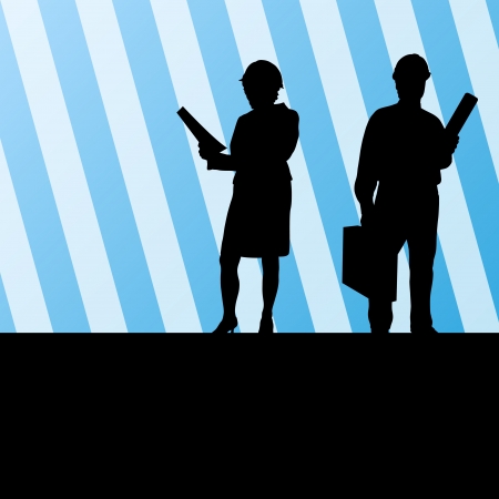 Engineer people detailed construction site worker silhouettes illustration collection background vectorのイラスト素材