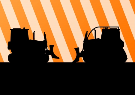 Excavator and bulldozer detailed tractor silhouettes in construction site background illustration vectorのイラスト素材