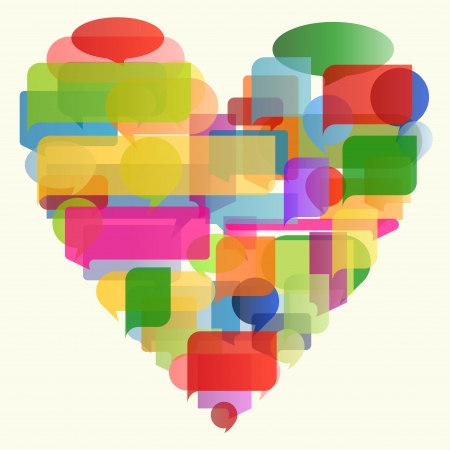 Heart made of colorful speech bubbles concept illustration background のイラスト素材