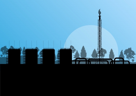 Oil refinery industrial factory landscape illustration background vector for posterのイラスト素材