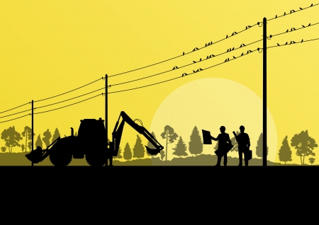Power high voltage tower with engineer  background for posterのイラスト素材