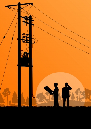 Power high voltage tower with engineer  background for posterのイラスト素材