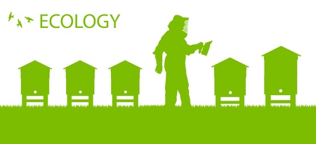 Beekeeper working in his apiary background ecology conceptのイラスト素材