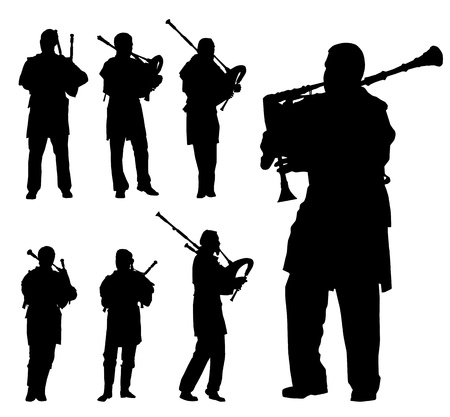 Scottish bagpiper silhouette background setのイラスト素材