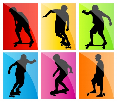 Skateboarder silhouette set backgroundのイラスト素材