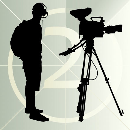 Cameraman silhouette background and film countdown numberのイラスト素材
