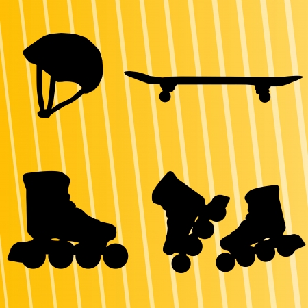 Roller skate, skateboard and helmet backgroundのイラスト素材