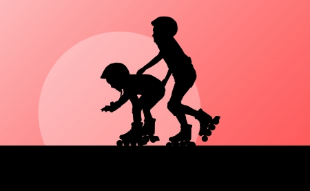 Cute kids in roller skates background family conceptのイラスト素材