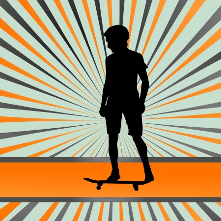 Skater silhouette in front of burst backgroundのイラスト素材
