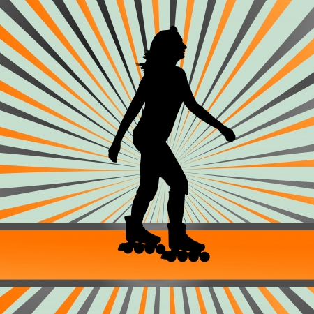 Skater silhouette in front of burst backgroundのイラスト素材