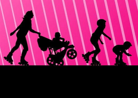 Family in roller skates background conceptのイラスト素材