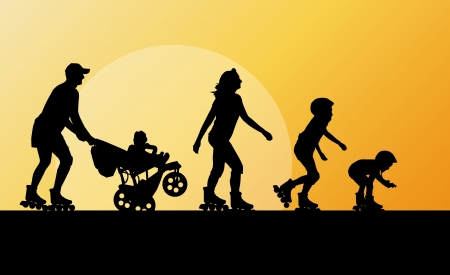 Family in roller skates background conceptのイラスト素材