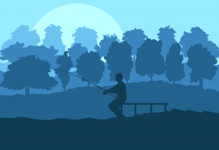 Fisherman in the morning background concept landscapeのイラスト素材