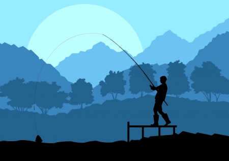 Fisherman in the morning background concept landscapeのイラスト素材
