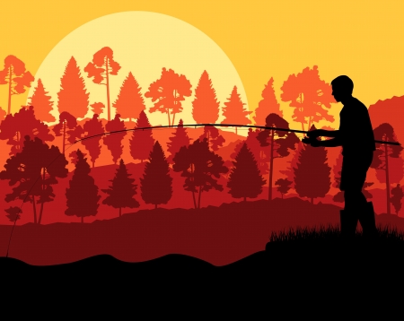 Fisherman in the morning background concept landscapeのイラスト素材