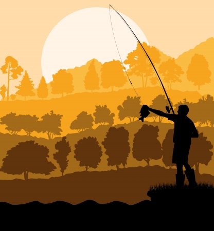 Fisherman in the morning background concept landscapeのイラスト素材