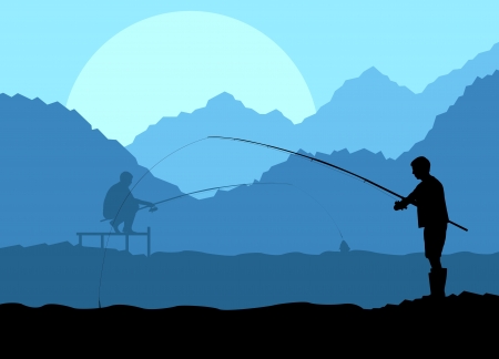 Fisherman in the morning background concept landscapeのイラスト素材