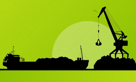 Freight ship in harbor, coal loading with crane backgroundのイラスト素材