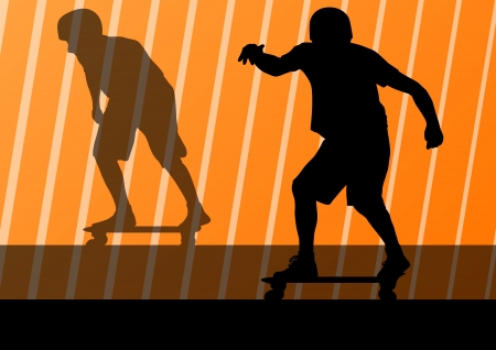 Skateboarders detailed silhouettes illustration backgroundのイラスト素材