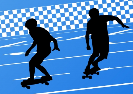 Skateboarders detailed silhouettes illustration backgroundのイラスト素材